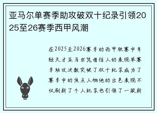 亚马尔单赛季助攻破双十纪录引领2025至26赛季西甲风潮 亚马尔单赛季助攻破双十纪录引领2025至26赛季西甲风潮